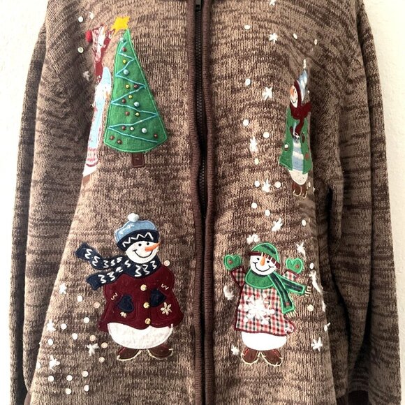 VINTAGE SNOWMAN CHRISTMAS JACKET BROWN PLUS 2X - Picture 4 of 12